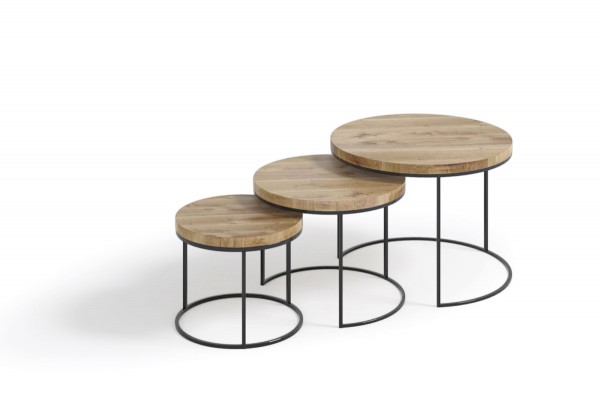 Massivholz Couchtisch Set Round - Couchtisch Set auf runden Tischen für ein modernes Wohnzimmer