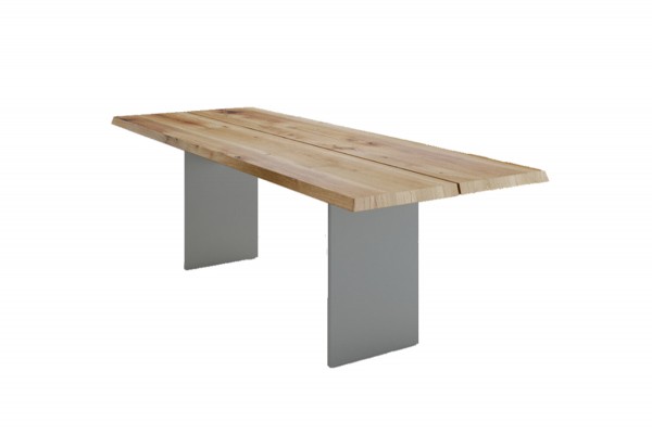 Massivholz Esstisch Natt mit silbernen Metall Tischbeinen und zwei Tischplatten